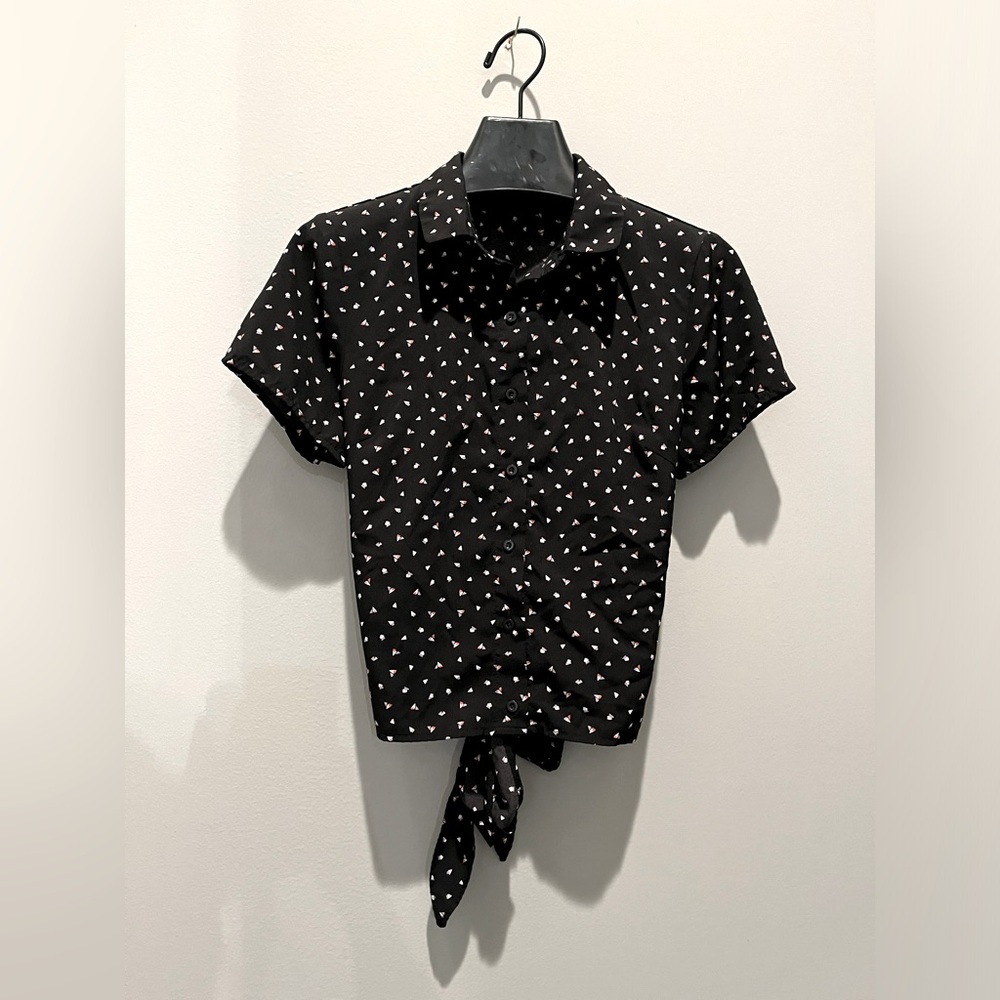 BUTTON UP BLOUSE WITH TIE BACK